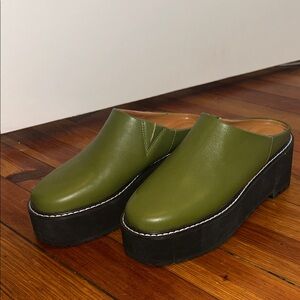 Olive Green Platform Mules